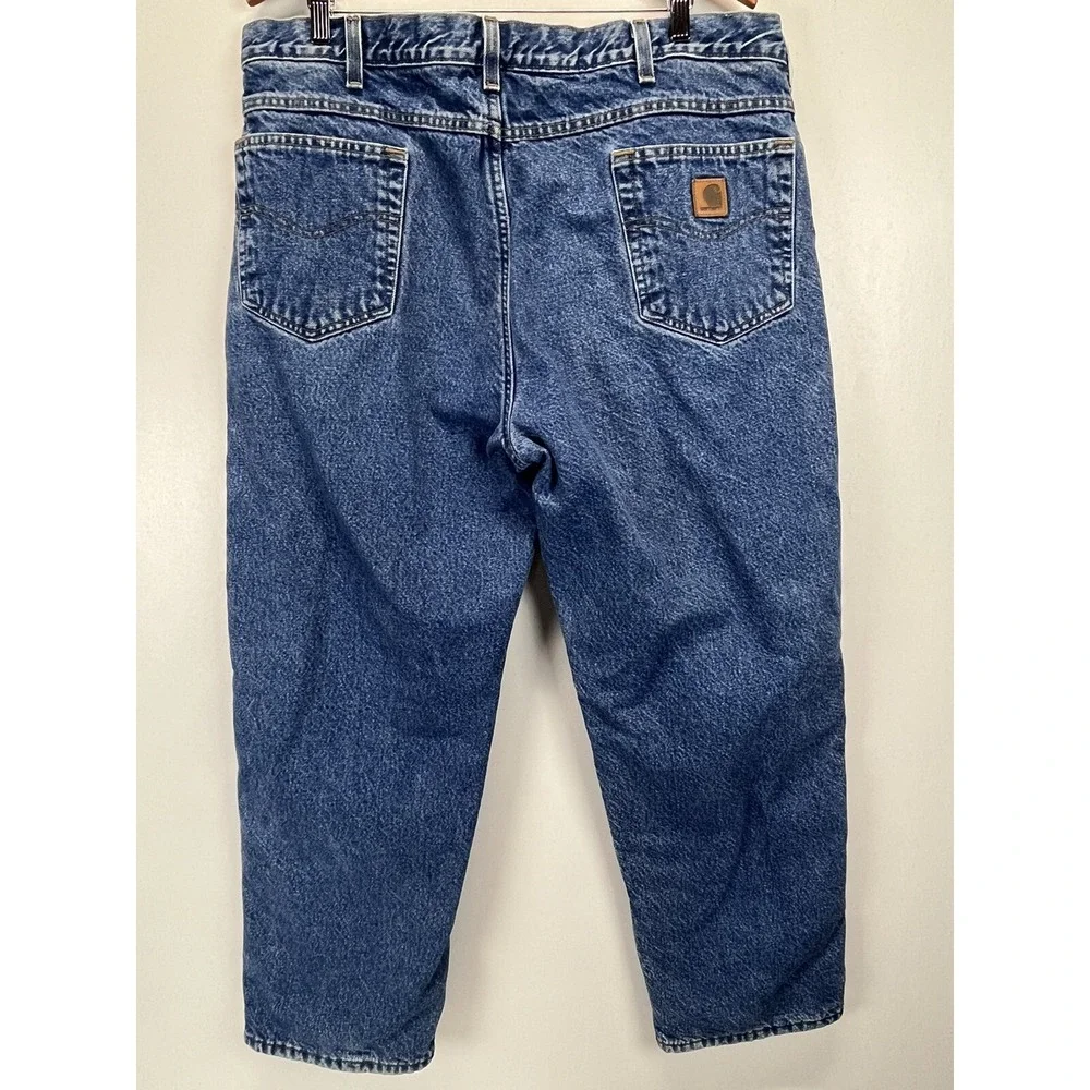 Carhartt Fleece Lined Jeans Sz 40 x 30 Mens Blue Relaxed Fit Warm